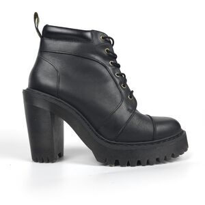 DR MARTENS Averil Boots Lug Sole Black Leather Chunky Block Heel 90s y2k Grunge